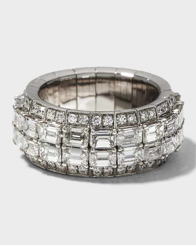 Xpandable 18k White Gold Emerald-Cut and Round Diamond Ring, Size